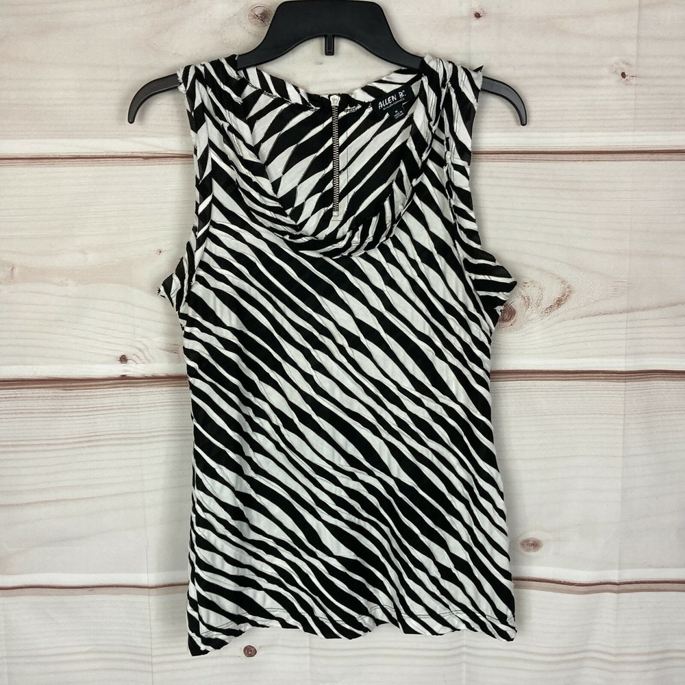 Allen B Top Womens M Black Stripe Tank Sleeveless Scoop Neck Back Zip Blouse